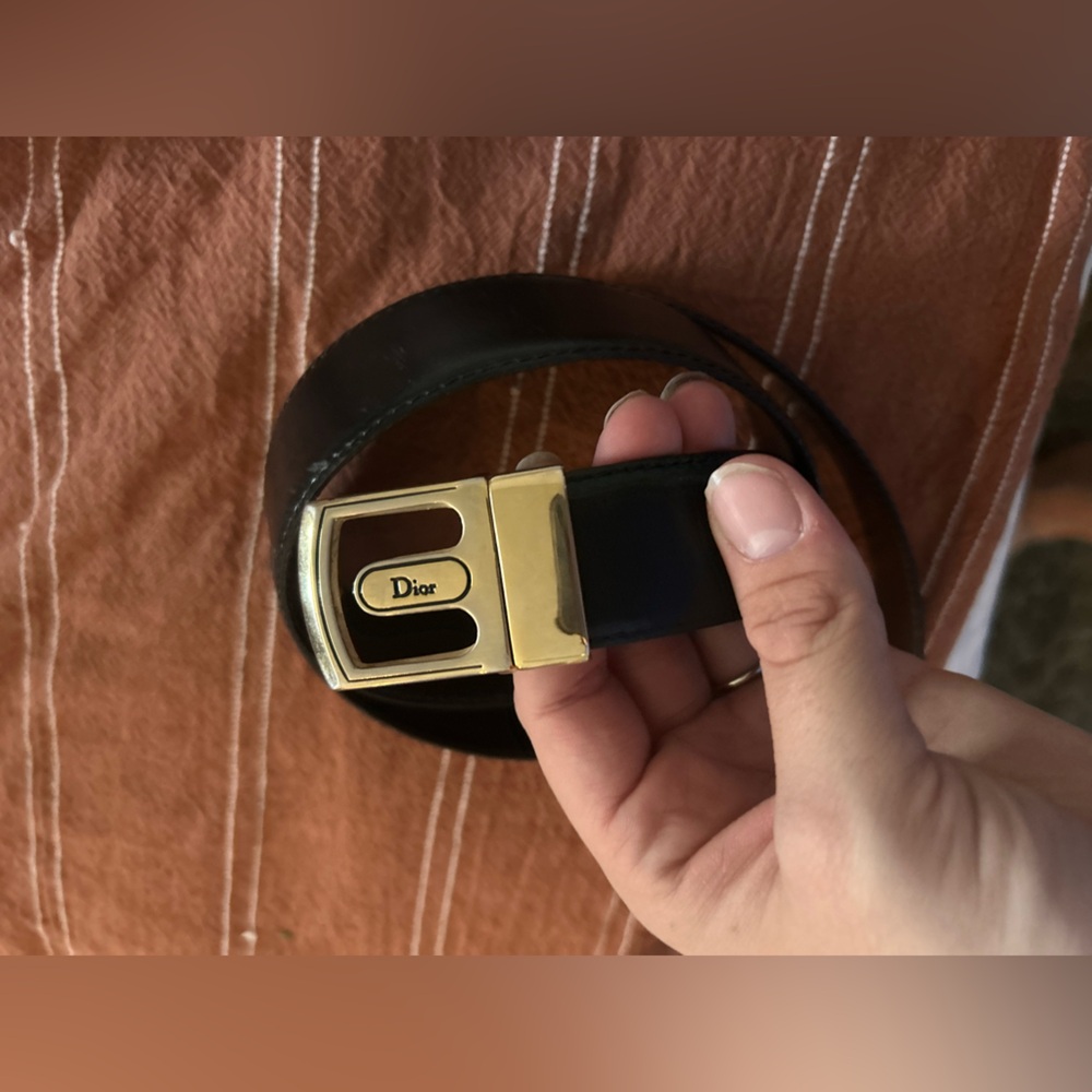 Christian Dior Belt VINTAGE Designer Belt Mens MEDIUM Brown / Black REVERSIBLE - Picture 11 of 16